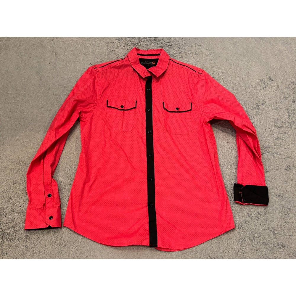 G by Guess Mens Red Micro Dot Button Down Shirt Long Sleeve Pockets Size L